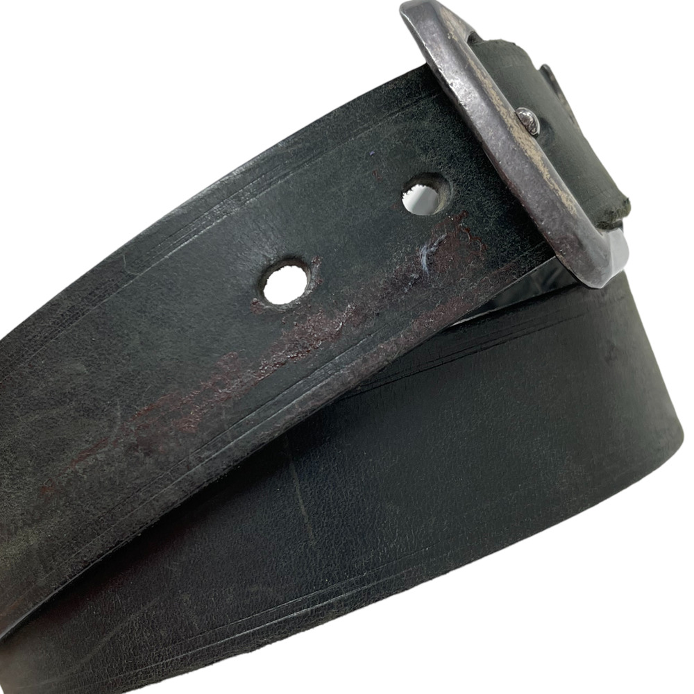 Vintage 90s Guess Black Leather Belt 36 Made in USA Triangle Logo Distressed - Picture 4 of 6